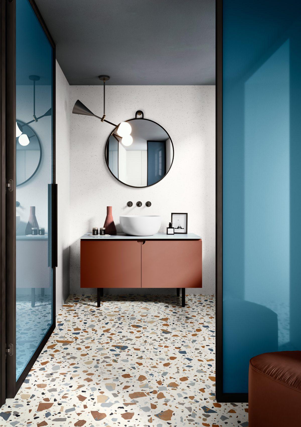Modern fürdőszoba terrazzo padlóval